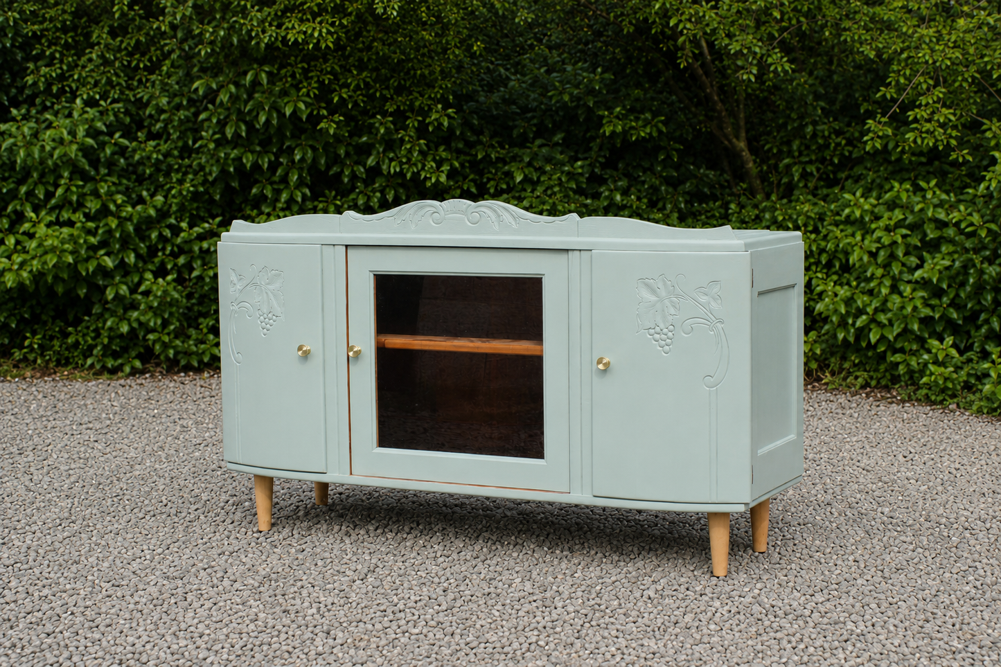 Enfilade Art Déco en bois massif – Vert de gris – 140 cm