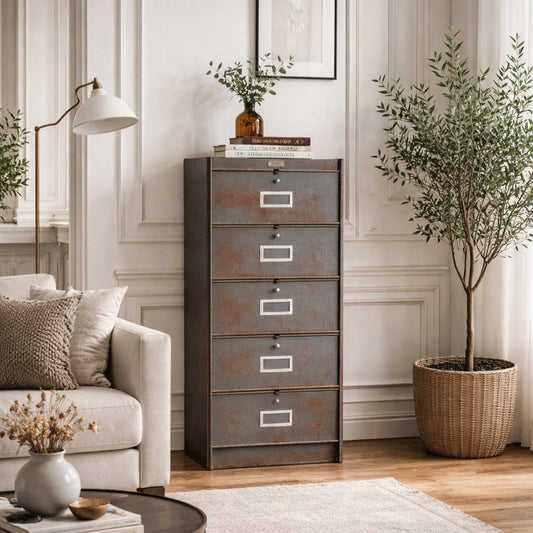 Meuble classeur industriel en métal patiné – RONEO