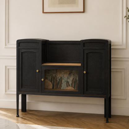 Buffet vintage revisité noir & laiton – meuble vitré esprit Art déco / parisien