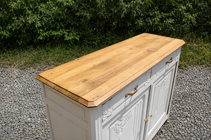 Buffet Art Déco rénové en bouleau – Plateau en chêne massif verni - VENDU