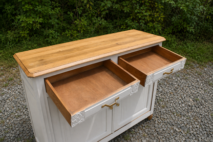 Buffet Art Déco rénové en bouleau – Plateau en chêne massif verni - VENDU