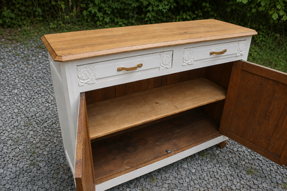Buffet Art Déco rénové en bouleau – Plateau en chêne massif verni - VENDU