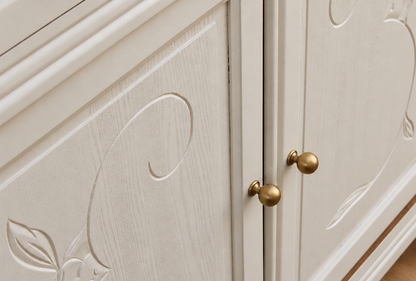Buffet parisien ancien Art déco rénové – Blanc ivoire et plateau bois – 110 cm