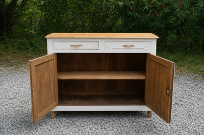 Buffet Art Déco rénové en bouleau – Plateau en chêne massif verni - VENDU