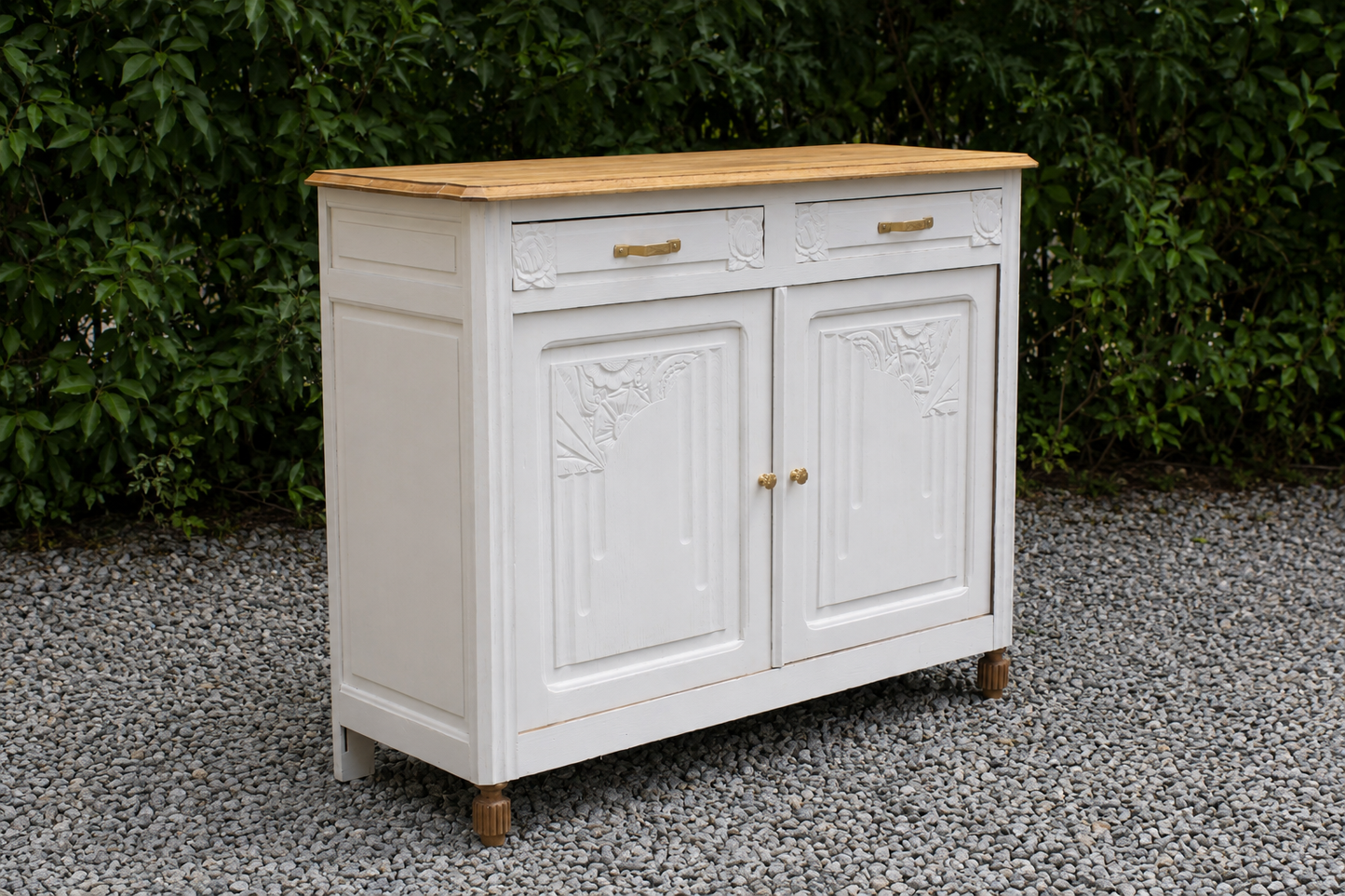 Buffet Art Déco rénové en bouleau – Plateau en chêne massif verni - VENDU