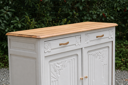 Buffet Art Déco rénové en bouleau – Plateau en chêne massif verni - VENDU