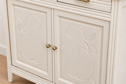 Buffet parisien ancien Art déco rénové – Blanc ivoire et plateau bois – 110 cm