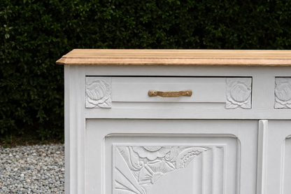 Buffet Art Déco rénové en bouleau – Plateau en chêne massif verni - VENDU