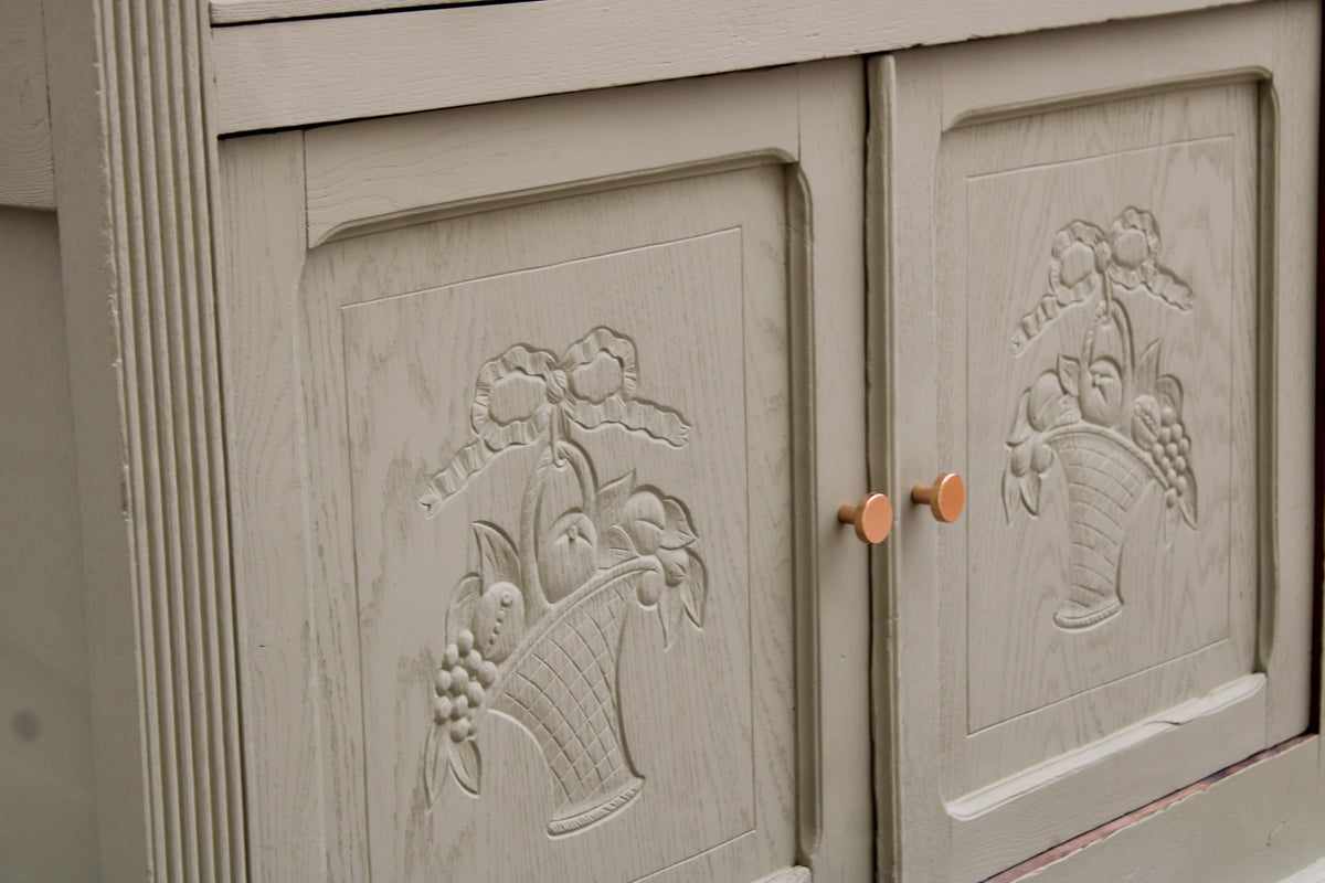 Buffet ancien style Art déco en chêne massif – Vert Lézard Pure & Paint et bois naturel – 121 cm