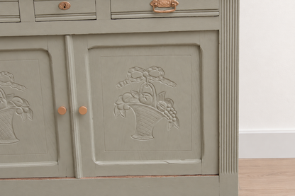 Buffet ancien style Art déco en chêne massif – Vert Lézard Pure & Paint et bois naturel – 121 cm