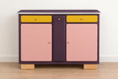 Buffet Mado rénové – buffet bas vintage aubergine - VENDU