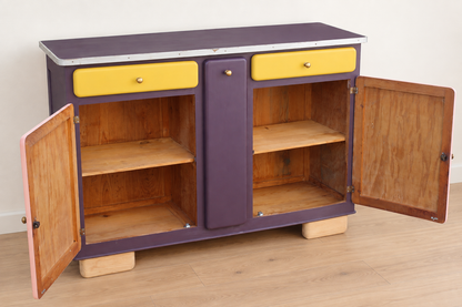 Buffet Mado rénové – buffet bas vintage aubergine - VENDU