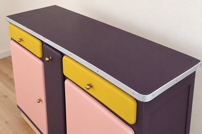 Buffet Mado rénové – buffet bas vintage aubergine - VENDU