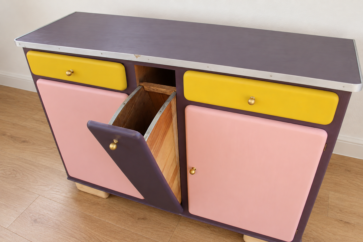 Buffet Mado rénové – buffet bas vintage aubergine - VENDU