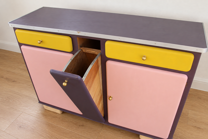 Buffet Mado rénové – buffet bas vintage aubergine - VENDU