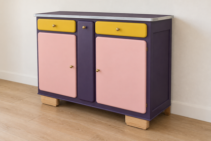 Buffet Mado rénové – buffet bas vintage aubergine - VENDU
