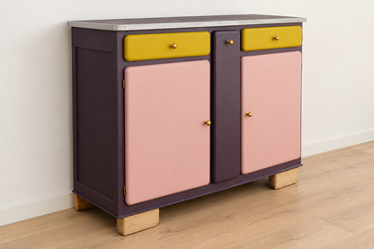 Buffet Mado rénové – buffet bas vintage aubergine - VENDU