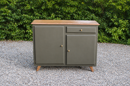 Buffet Mado vintage rénové kaki et bois – 2 portes et 1 tiroir