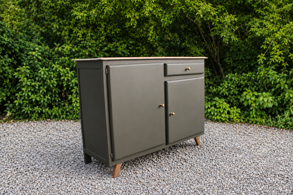 Buffet Mado vintage rénové kaki et bois – 2 portes et 1 tiroir