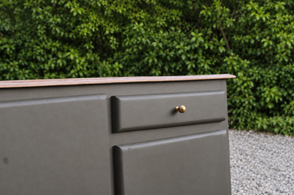 Buffet Mado vintage rénové kaki et bois – 2 portes et 1 tiroir