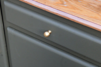 Buffet Mado vintage rénové kaki et bois – 2 portes et 1 tiroir