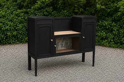Buffet vintage revisité noir & laiton – meuble vitré esprit Art déco / parisien