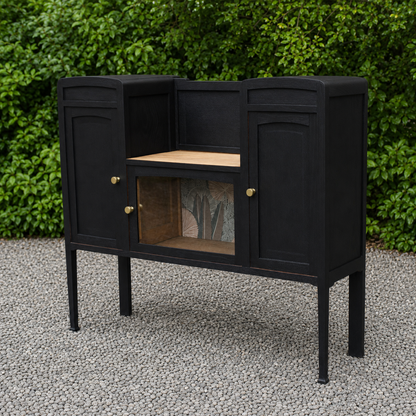 Buffet vintage revisité noir & laiton – meuble vitré esprit Art déco / parisien