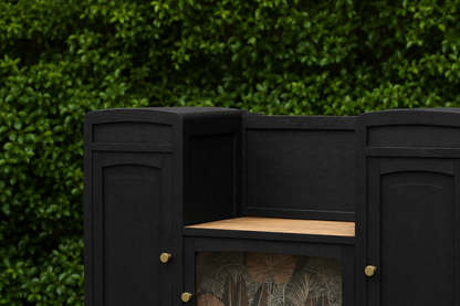 Buffet vintage revisité noir & laiton – meuble vitré esprit Art déco / parisien