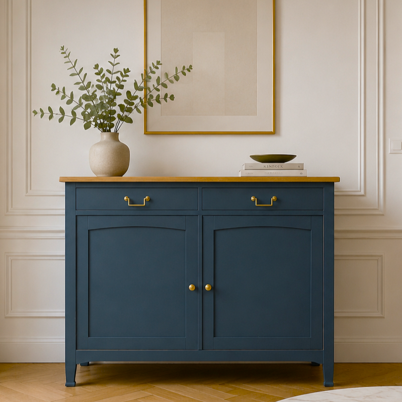 Buffet ancien type parisien rénové bleu & bois - VENDU