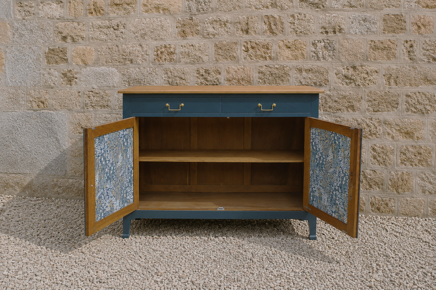 Buffet ancien type parisien rénové bleu & bois - VENDU