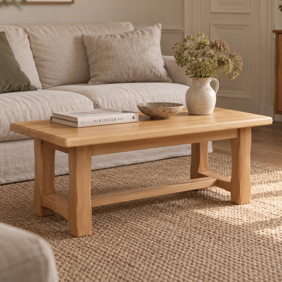 Table basse vintage en chêne style table de ferme – bois naturel – VENDU