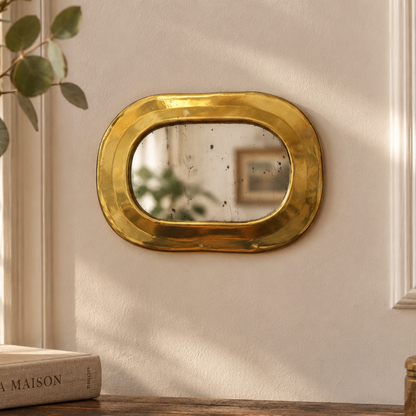 Petit miroir mural vintage en laiton doré – glace piquée – 14 cm