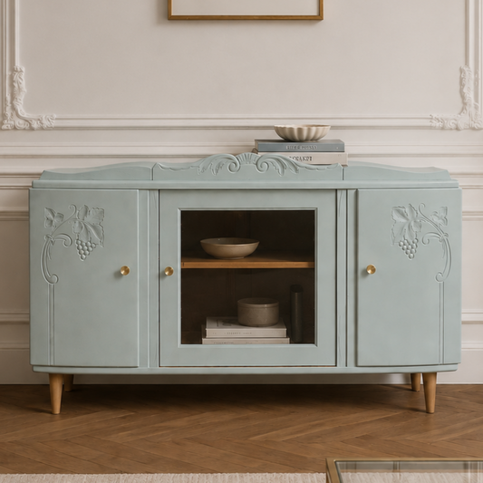 Enfilade Art Déco en bois massif – Vert de gris – 140 cm
