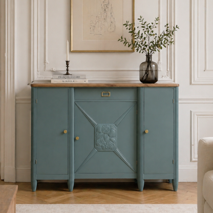 Buffet style Art Déco rénové kaki & chêne massif - VENDU