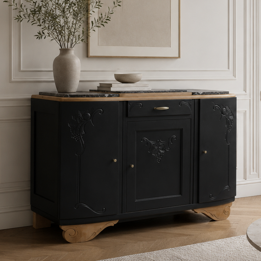 Buffet art déco 3 portes noir – Marbre d'origine - VENDU