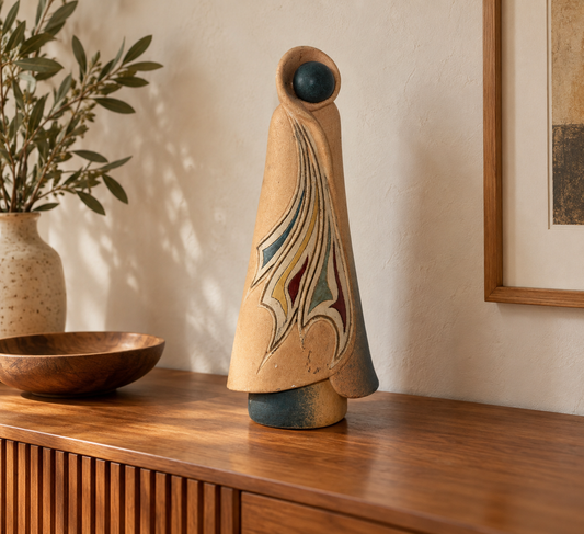 Grande sculpture en céramique vintage signée – Silhouette abstraite moderniste – Années 60/70 – 42 cm