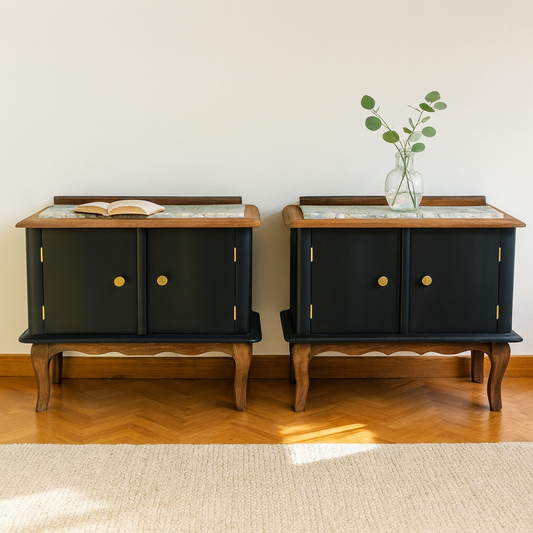Paire de chevets Art Déco – Noir & marbre – VENDU