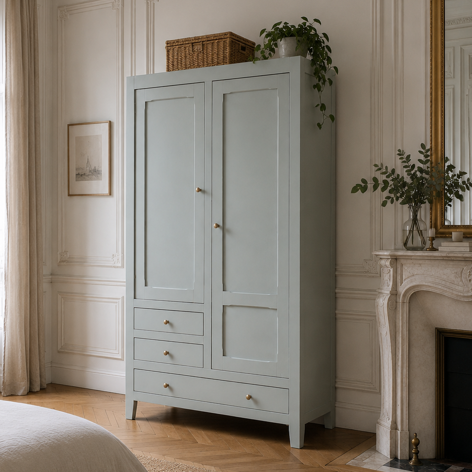Armoire parisienne vintage vert sauge grisé