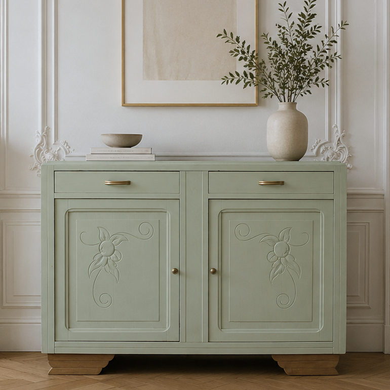Buffet vintage Art Déco rénové • Vert Lézard Pure & Paint - VENDU