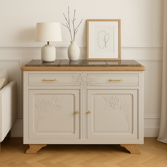 Buffet parisien Art Déco rénové – Crème Cordage IDeco & plateau marbre – VENDU