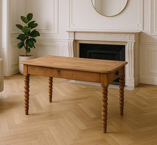Table ancienne rustique bois massif – Pieds tournés & rallonge – VENDU