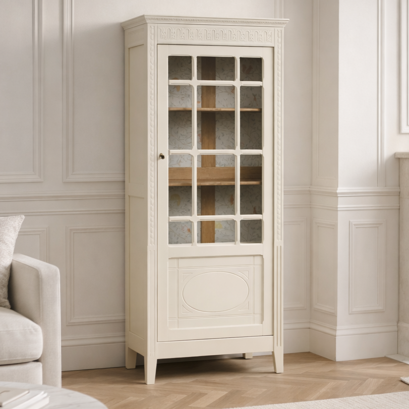 Vitrine ancienne restaurée – Camomille Libéron, aérogommée & 4 étagères réglables – VENDU