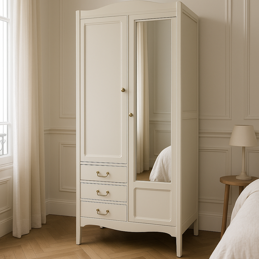 Armoire d'hôtel ancienne rénovée – Bouleau Pure & Paint, miroir & 3 tiroirs – VENDU