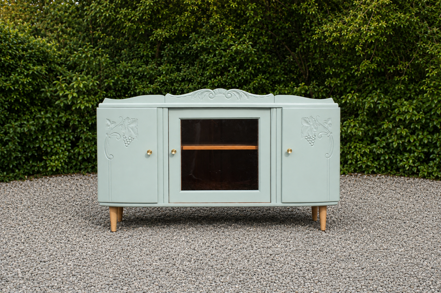 Enfilade Art Déco en bois massif – Vert de gris – 140 cm