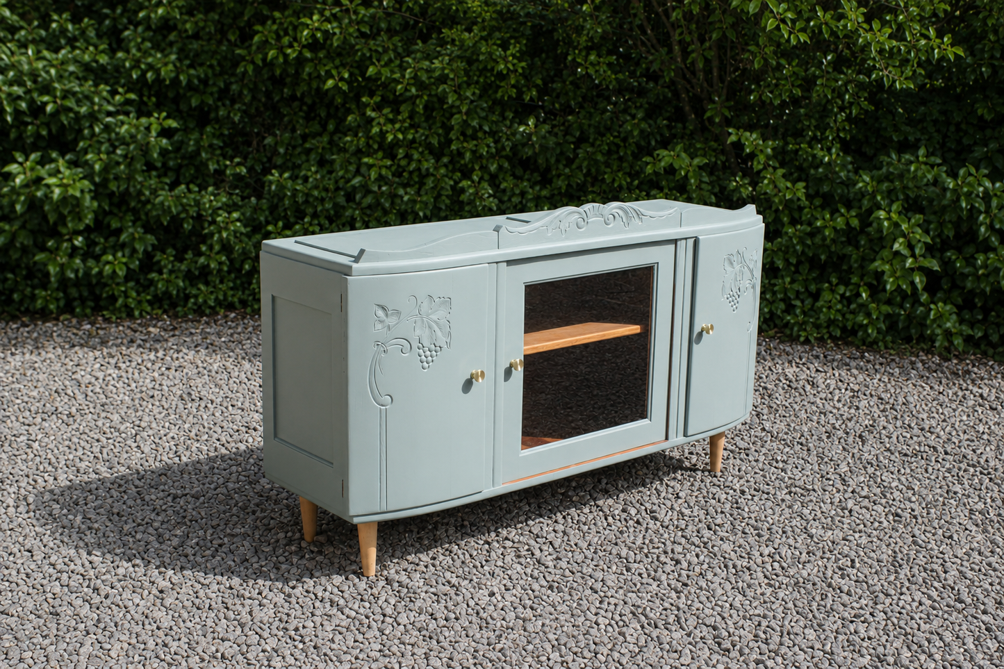 Enfilade Art Déco en bois massif – Vert de gris – 140 cm