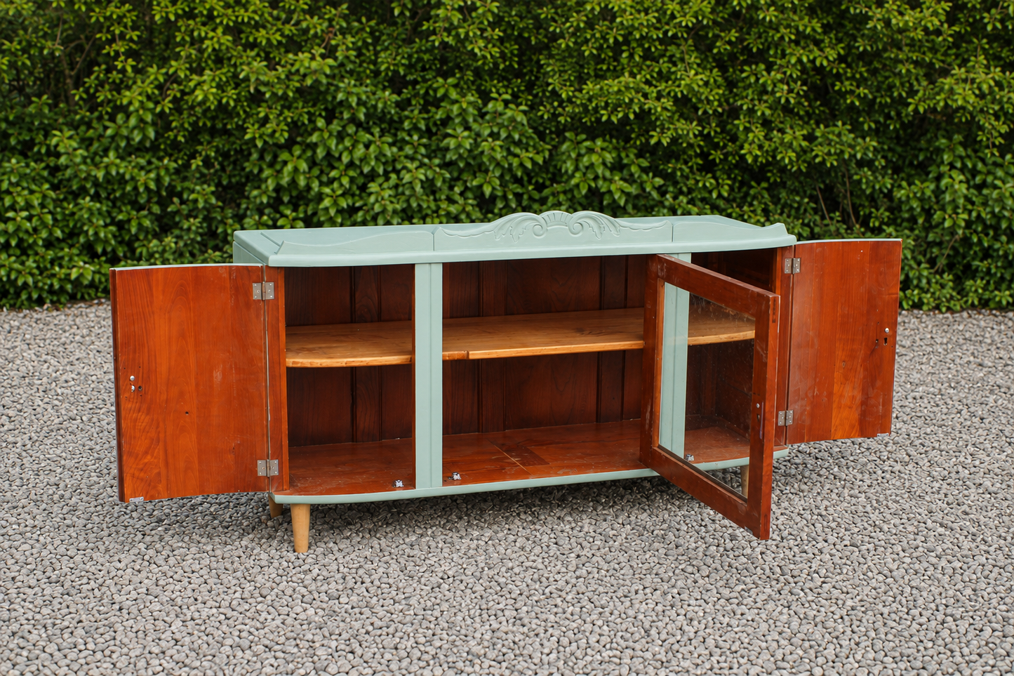 Enfilade Art Déco en bois massif – Vert de gris – 140 cm