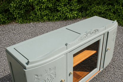 Enfilade Art Déco en bois massif – Vert de gris – 140 cm