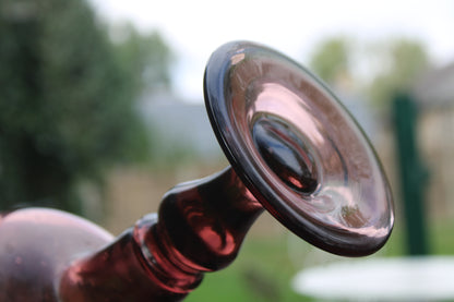Grand photophore sur pied en verre bullé améthyste – H27 cm