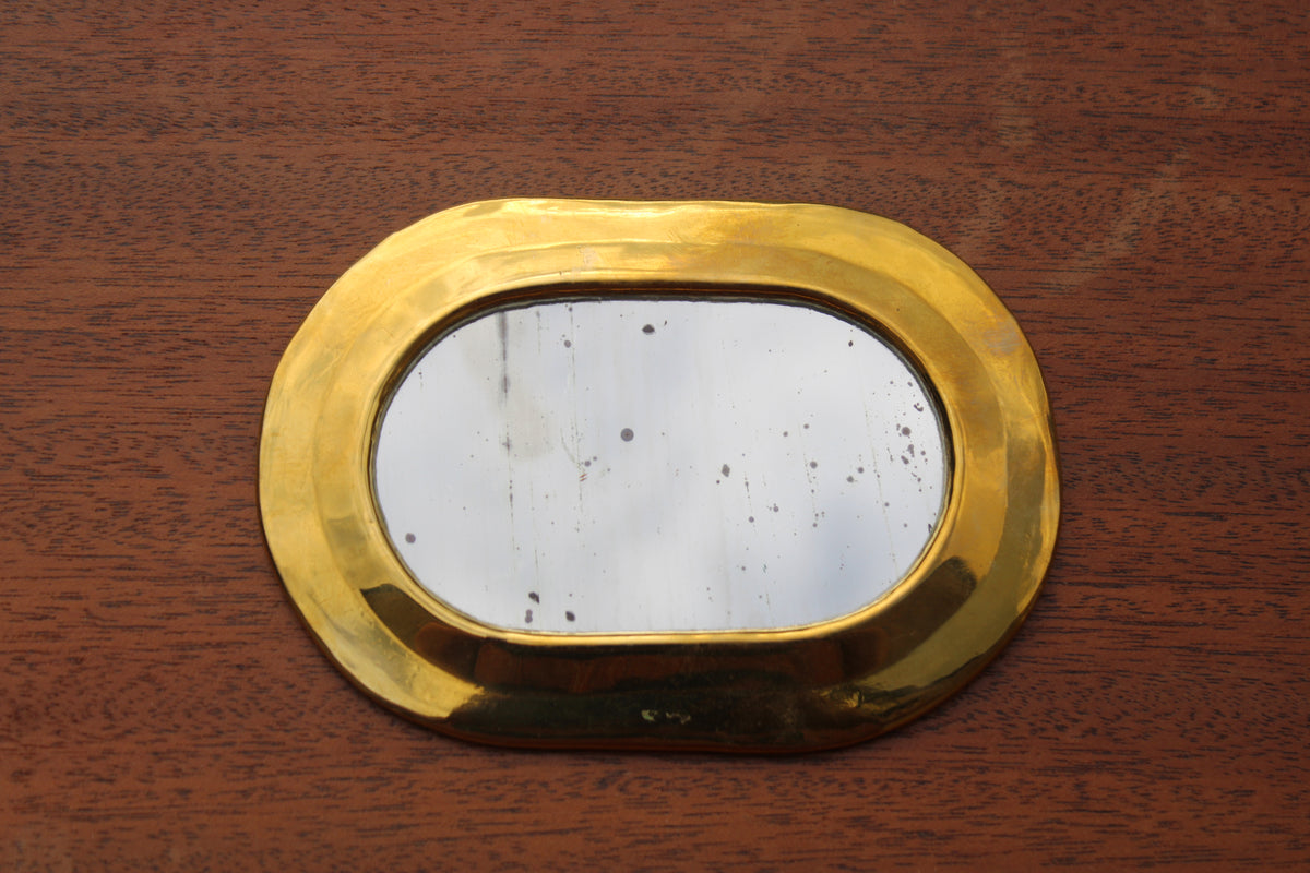 Petit miroir mural vintage en laiton doré – glace piquée – 14 cm