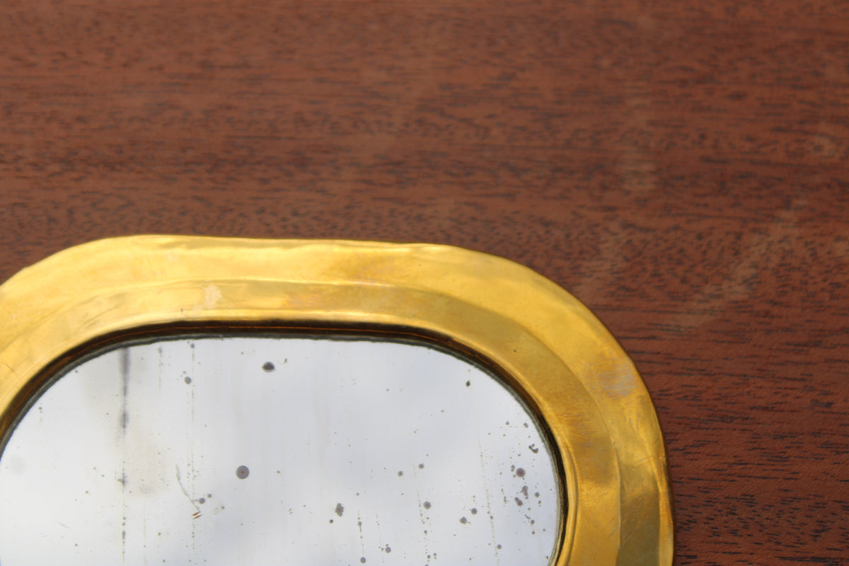 Petit miroir mural vintage en laiton doré – glace piquée – 14 cm